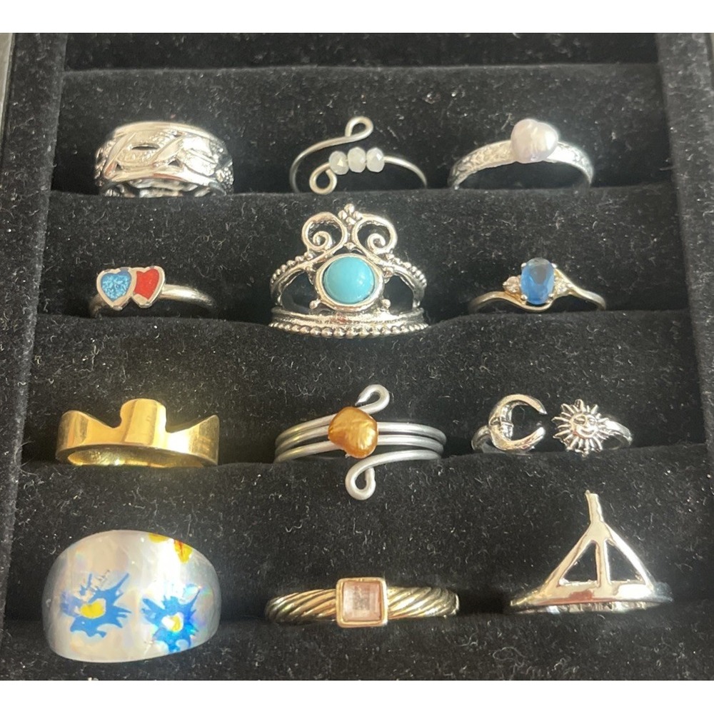 Lot of 12 Costume Rings Beads Stones Gold Silver Tone #4